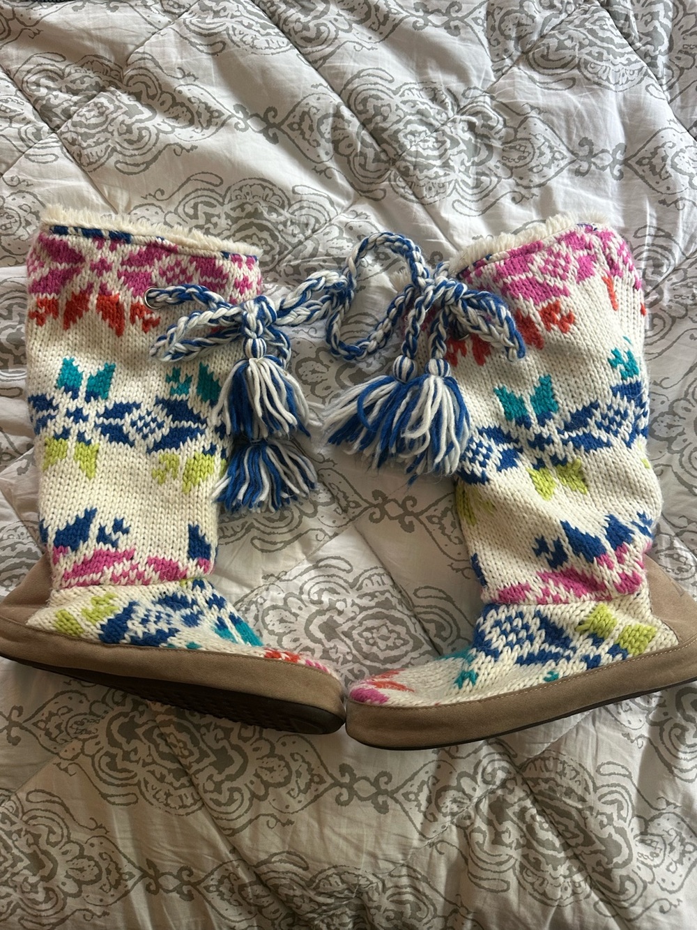MUK LUCKS Women’s Helga Knit Boot Slippers | Size Large (8-9)